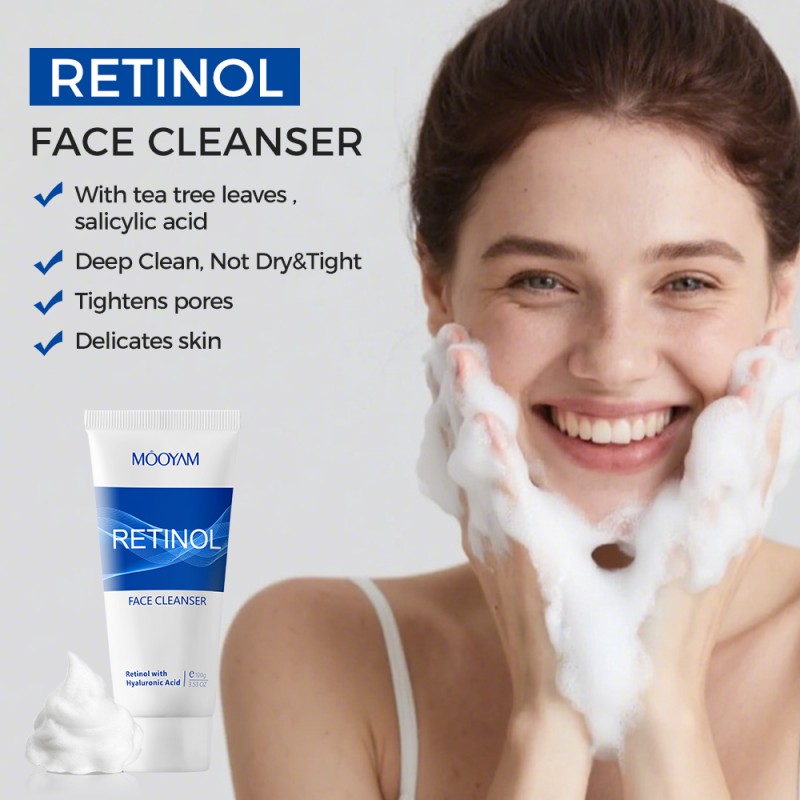 Private Label Retinol Facial Cleanser 100g Anti-Aging Daily Wash with Vitamin a Deep Cleansing & Smooths Skin MOOYAM Face Wash