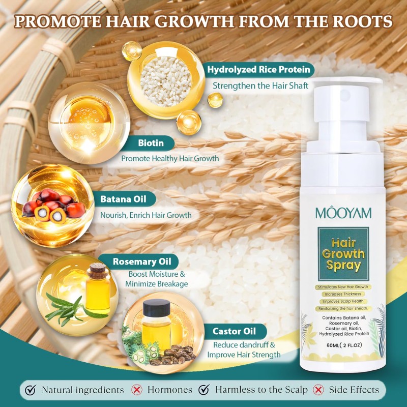 Private Label Hair Regrowth Thickening Hair Spray Natural Hair Growth Oil Spray with Batana Rosemary Biotin Caffeine