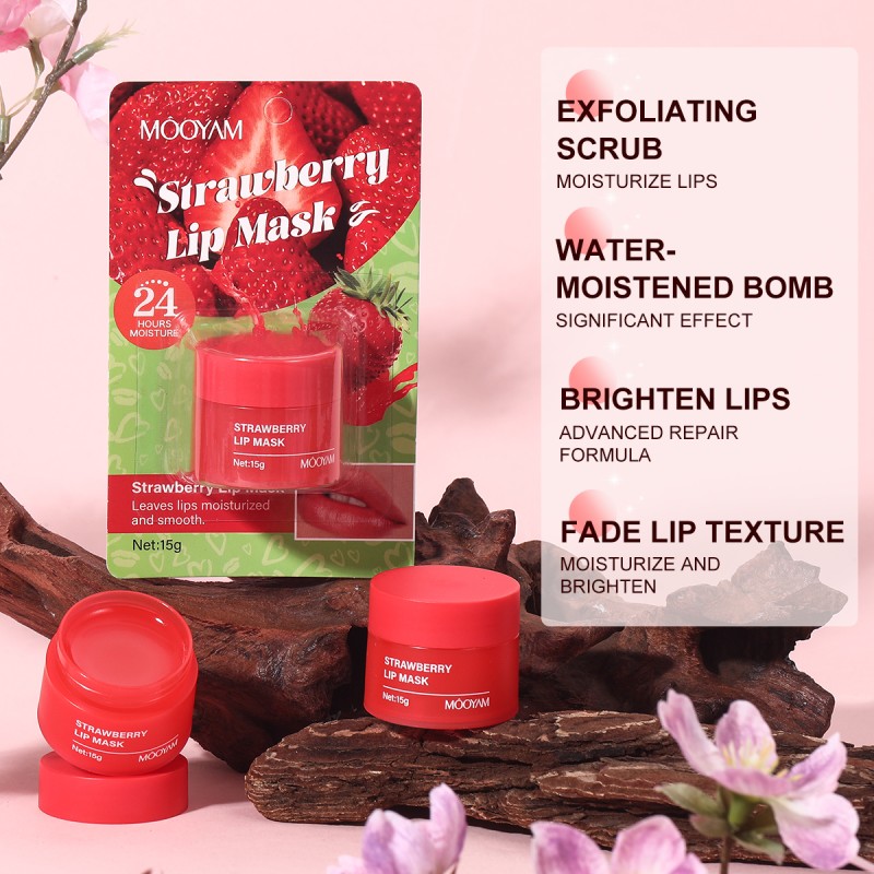 Custom Logo Strawberry Flavor Overnight Lip Mask Remove Wrinkles Hydration Long Lasting Moisturizing Repair Chapped Lip Mask