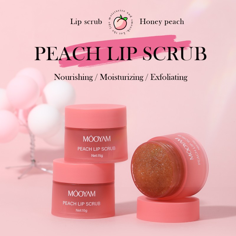 OEM Peach Blueberry Watermelon 3 Flavors Lip Scrub Natural Lip Care Exfoliator Lightening 15g Private Label  MOOYAM Lip Scrub