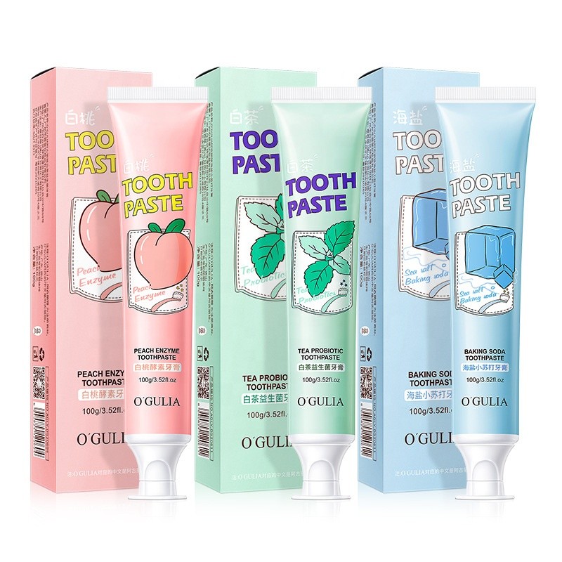 100g Soda Probiotics Brightening Whitening Toothpaste Peach White Tea Sea Salt Oral Cleaning Care Wholesale Toothpaste