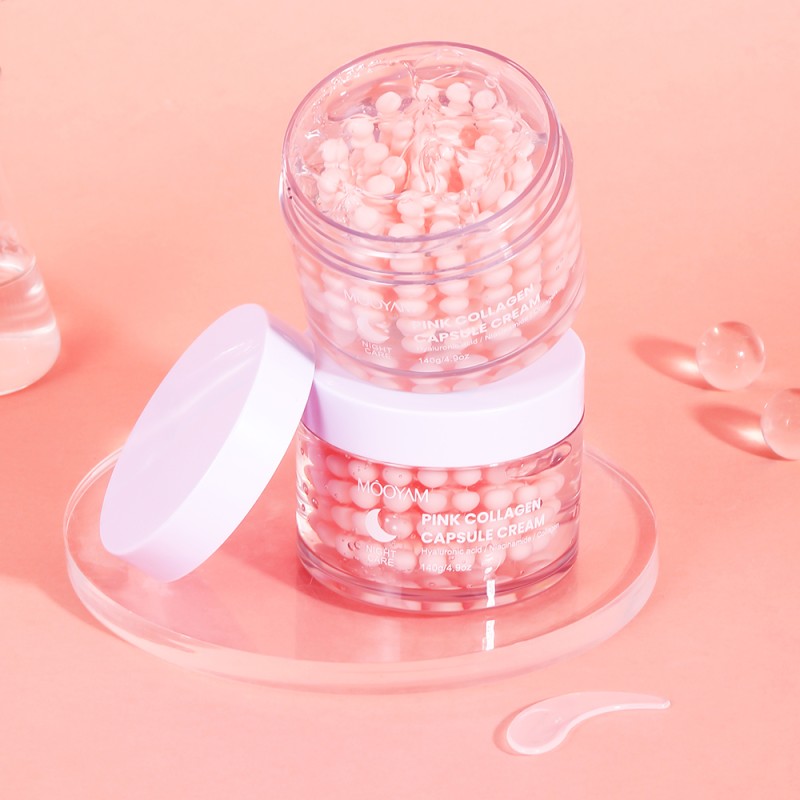 Private Label  Pink Collagen Capsule Cream Face Hydrating Niacinamide Capsule Facial Cream for All Skin Brightening