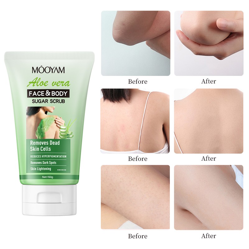 Private Label Natural Matcha Aloe Vera Face and Body Scrub for Exfoliating Whitening Brightening MOOYAM OEM Sugar Body Scrub
