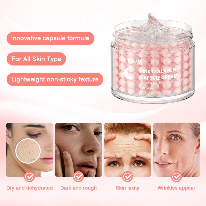 Private Label  Pink Collagen Capsule Cream Face Hydrating Niacinamide Capsule Facial Cream for All Skin Brightening