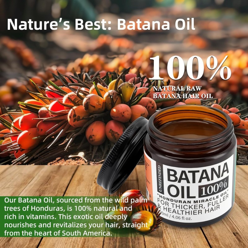 Organic 100% Hair Growth Oil Batana Oil for Hair Growth Frizz, Split Ends, Texture & Shine, 4.06 Ounce Jar