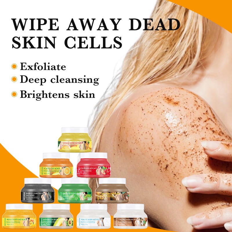 Wholesale Fruit Sea Salt Scrub Exfoliating Wholesale Vegan Skin Whitening Moisturizing Mango Blueberry Kiwi Bath Salt Body Scrub