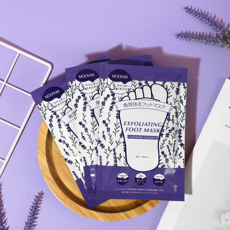 Private Label Lavender Feet Moisturizing Soften Callus Remover Exfoliating Footmask Socks Peeling Foot Mask