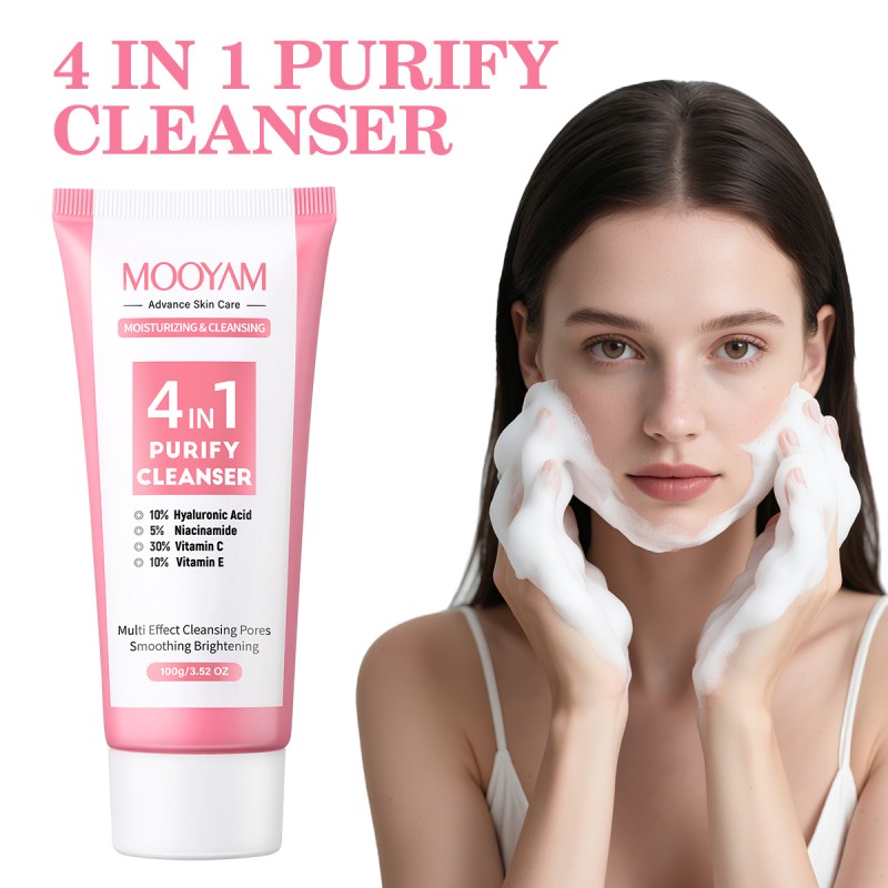 Wholesale 4 in 1 Facial Cleanser With Hyaluronic Acid Niacinamide VC VE Beauty Pore Clean Oil Control Firming MOOYAM Face Wash