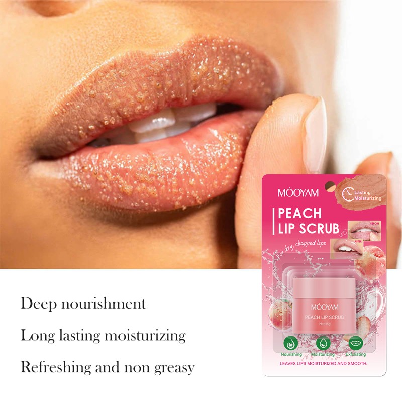 OEM Peach Blueberry Watermelon 3 Flavors Lip Scrub Natural Lip Care Exfoliator Lightening 15g Private Label  MOOYAM Lip Scrub