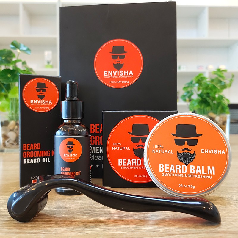Beard Growth Kit Factory - Wholesale Private Label Organic 8Pcs Comb Balm Oil Kit