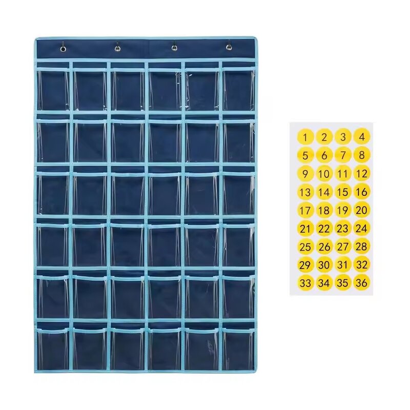 Cell Phone Pocket Chart Supplier - 36 Grids Classroom Organizer with Hooks