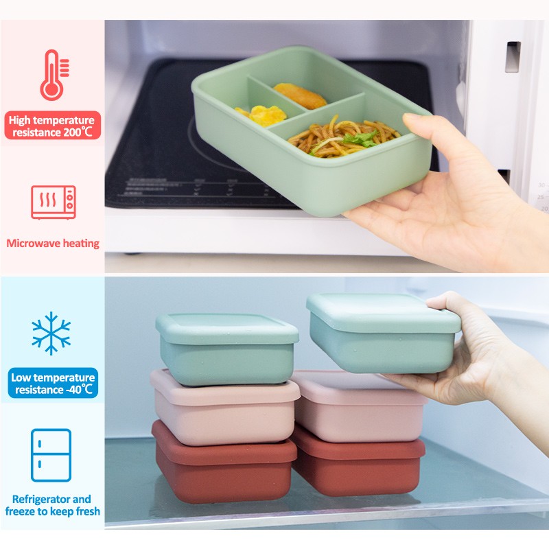 Silicone Lunch Box Manufacturer - 3 Compartment Bento Microwave Safe