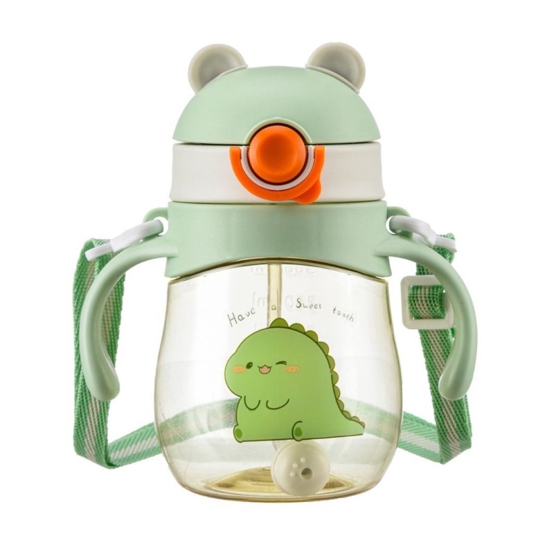 Children's Water Bottle Factory - 410ml Cartoon Straw Back Strap