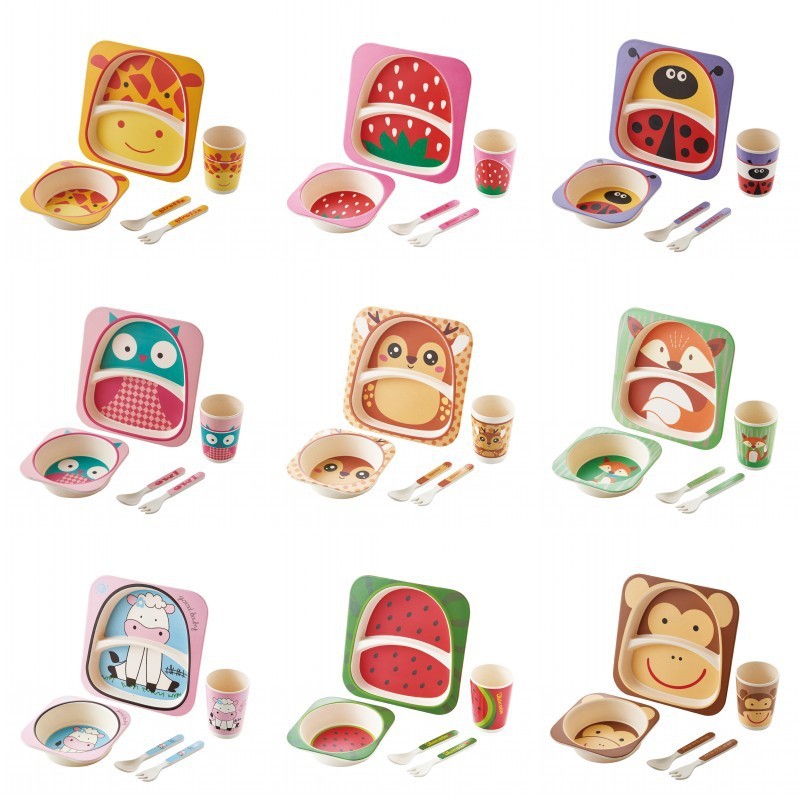 Baby Plate Factory - Wholesale 5 Piece Bamboo Fiber Divided