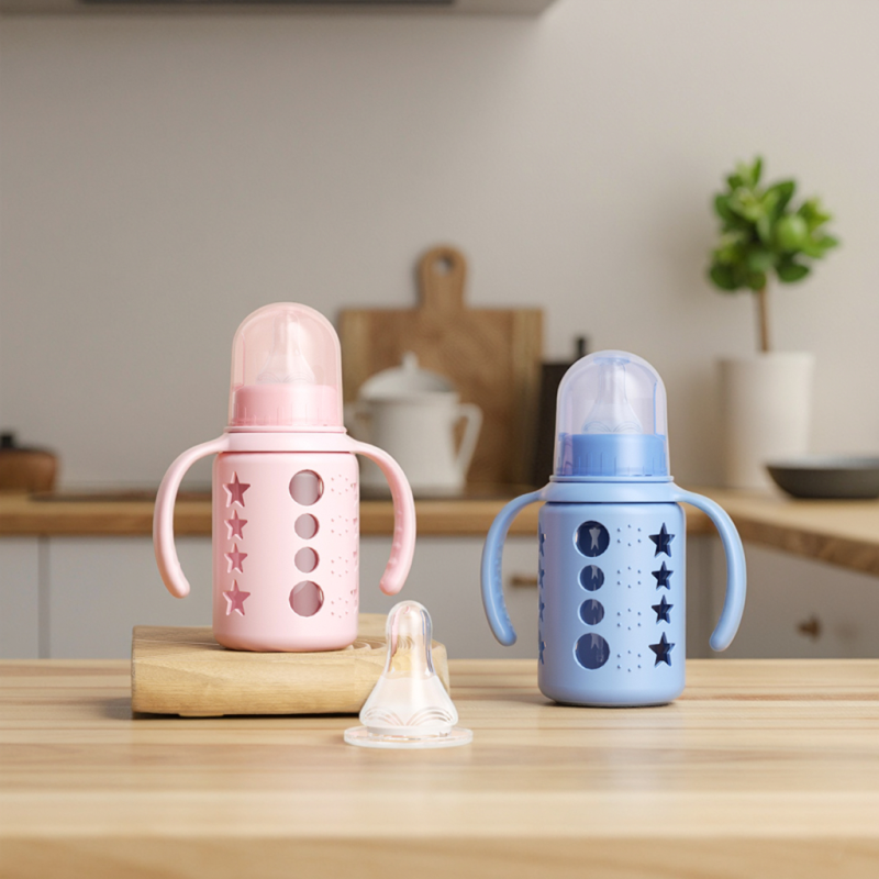 Glass Baby Bottle Factory - 120ml Monochrome Handle with Cover