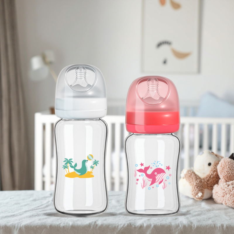 Baby Feeding Bottle Factory - 240ml Borosilicate Glass Cartoon Print