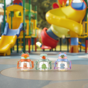 Children's Water Bottle Factory - 410ml Cartoon Straw Back Strap
