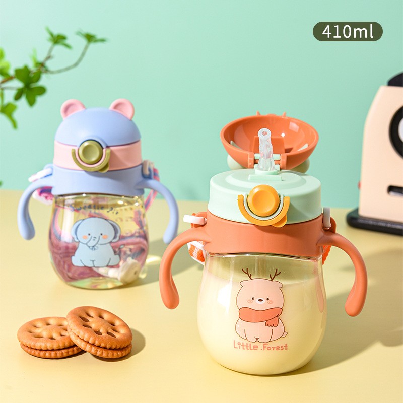 Children's Water Bottle Factory - 410ml Cartoon Straw Back Strap
