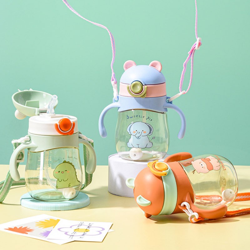 Children's Water Bottle Factory - 410ml Cartoon Straw Back Strap