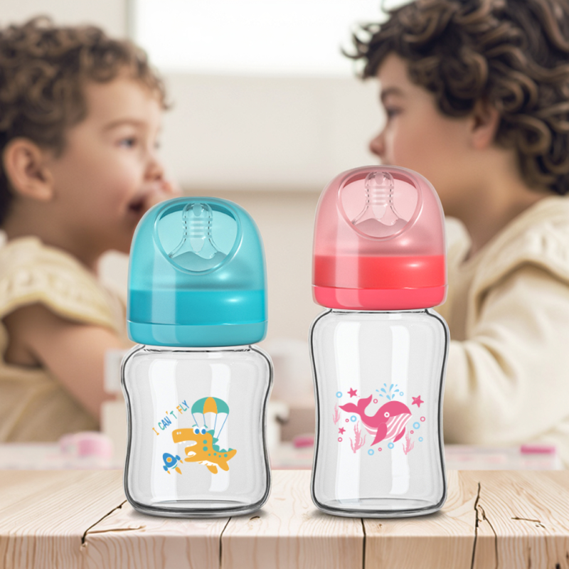 Baby Feeding Bottle Factory - 240ml Borosilicate Glass Cartoon Print