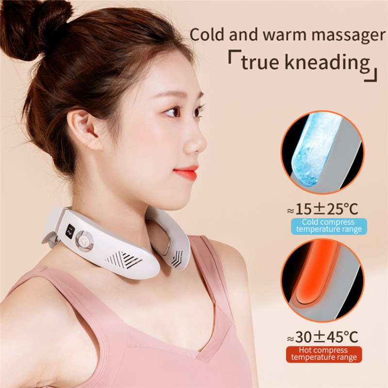 Portable Mini Smart Voice Rechargeable Neck & Shoulder Massager with Heat/Cool Features Provides Pain Relief