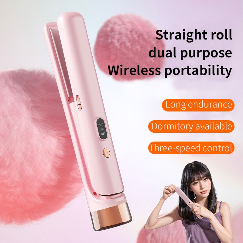 Portable USB Rechargeable Wireless Travel Hair Curler Mini Flat Iron Women Cordless Hair Straightener