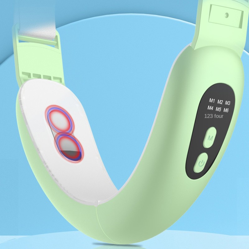 EMS Facial Massager with V-Line Chin Belt Double Chin Removal Skin Tightening Face Slimming Device Red Blue Light Heat Vibration