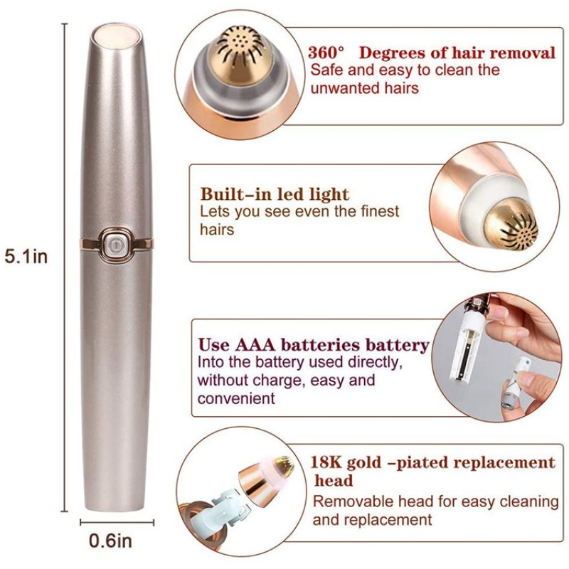 Portable Pen Rechargeable Trimmer Epilator Painless Razor Face Lip Nose Facial Eyebrow Hair Remover With Led Light for Women Men