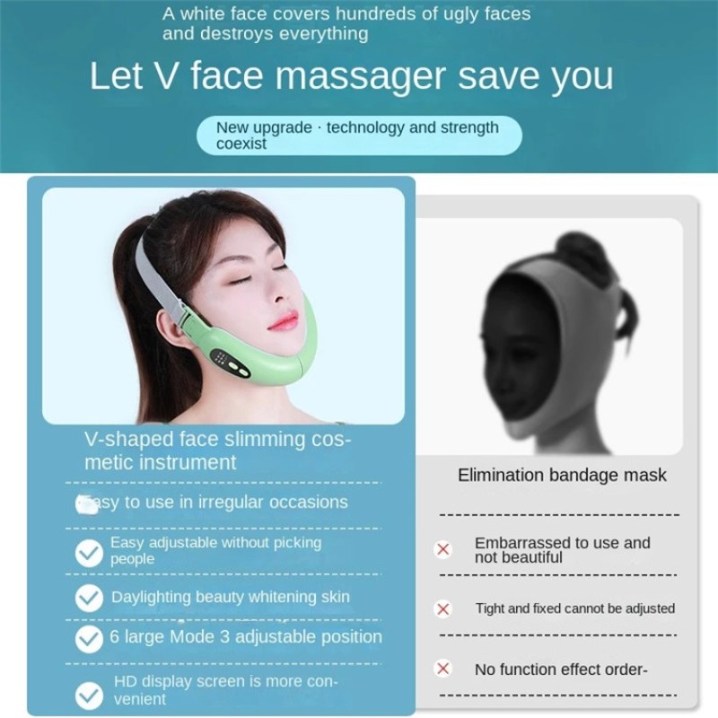 EMS Facial Massager with V-Line Chin Belt Double Chin Removal Skin Tightening Face Slimming Device Red Blue Light Heat Vibration