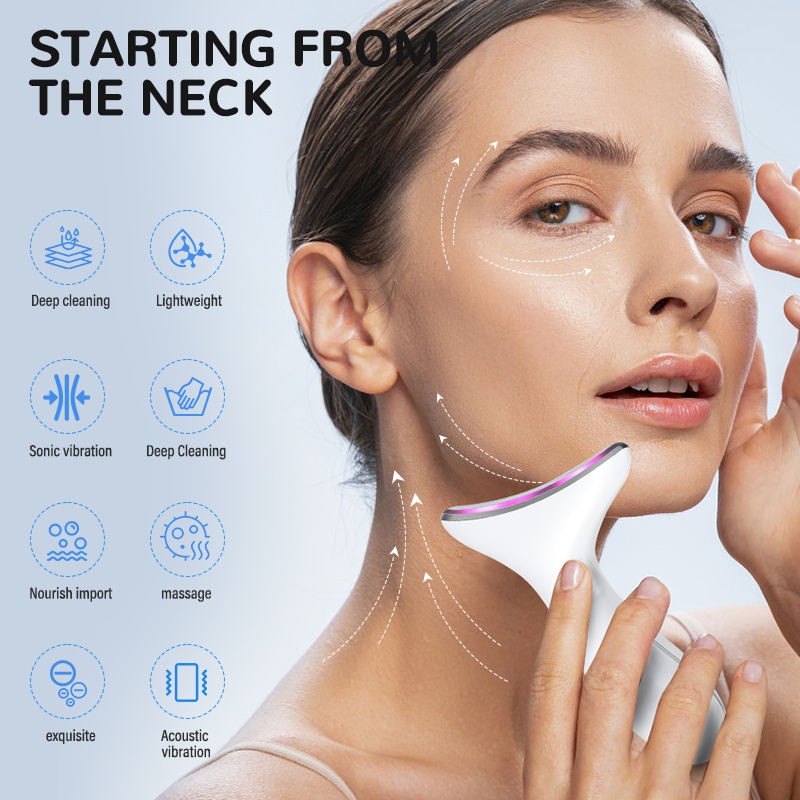 Wholesale ABS Microcurrent Neck Facial Massage Device Hand-Held LED Photon Therapy for Double Chin Reduction Electric Face