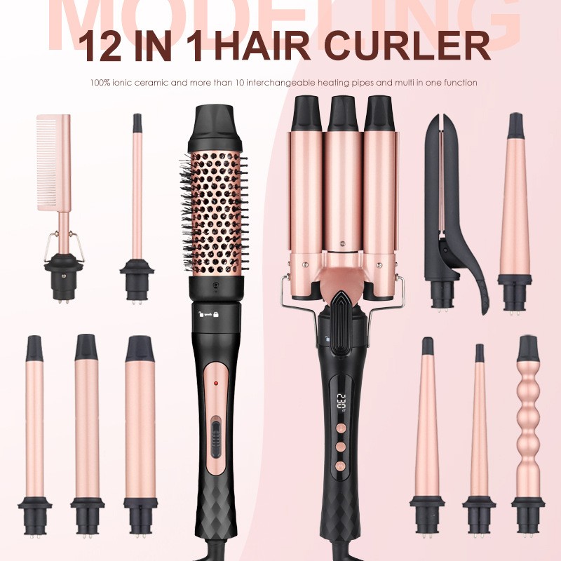 5 in 1 Instant Heat up Include Heat Protective Glove 4 Interchangeable Ceramic Curling Brush Curling Iron Curling Wand Set