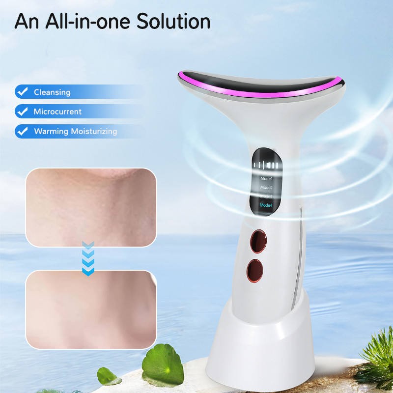 Wholesale ABS Microcurrent Neck Facial Massage Device Hand-Held LED Photon Therapy for Double Chin Reduction Electric Face