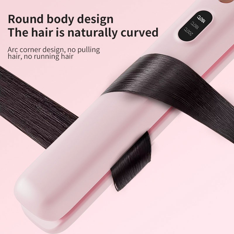 Portable USB Rechargeable Wireless Travel Hair Curler Mini Flat Iron Women Cordless Hair Straightener