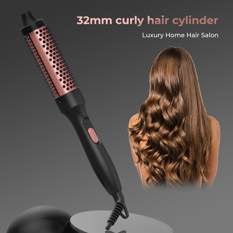 Professional 32mm Dual PTC Automatic Hair Curler Brush 3-in-1 Electric Curling Iron Roller with LED Temperature Display