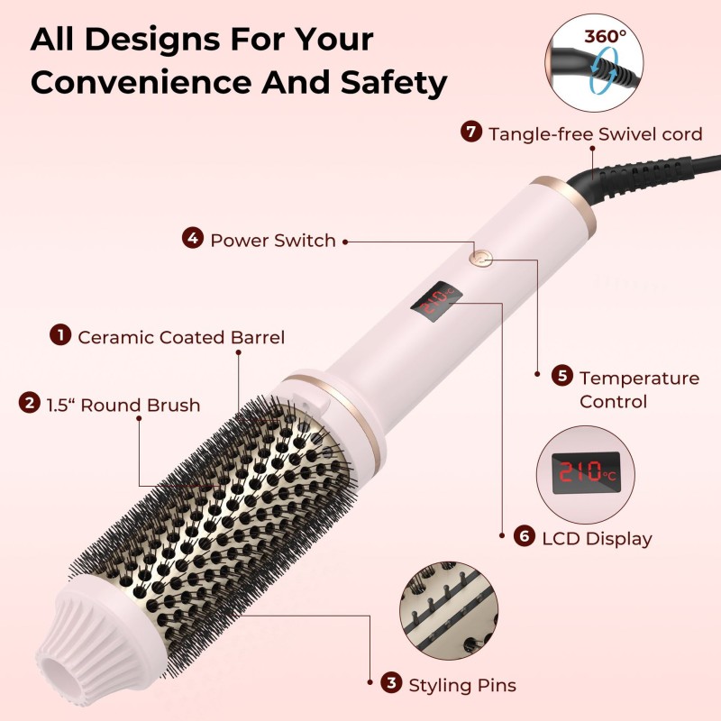 1.5 Inch Hair Styling Tools Electric Hair Straightener Brush Heated Curler Brush Custom Portable Hot Comb Heated Hair Brush