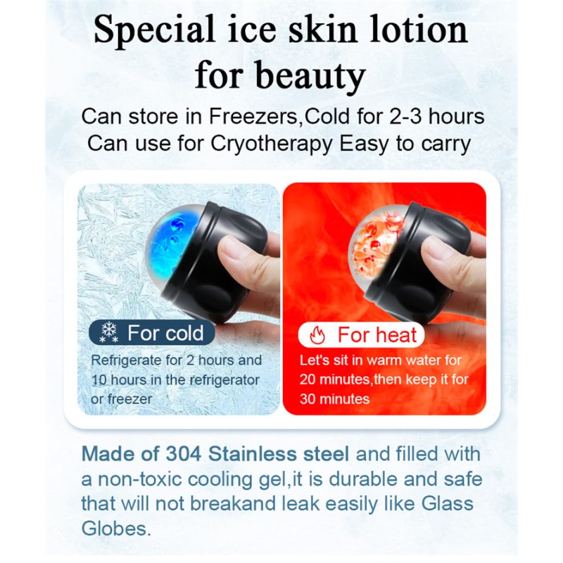 Body Cold Hot Massage Stainless Steel Cryosphere Cold Massage Roller Ball Ice Globes Cooling Facial Ice Roller for Eye Face Body