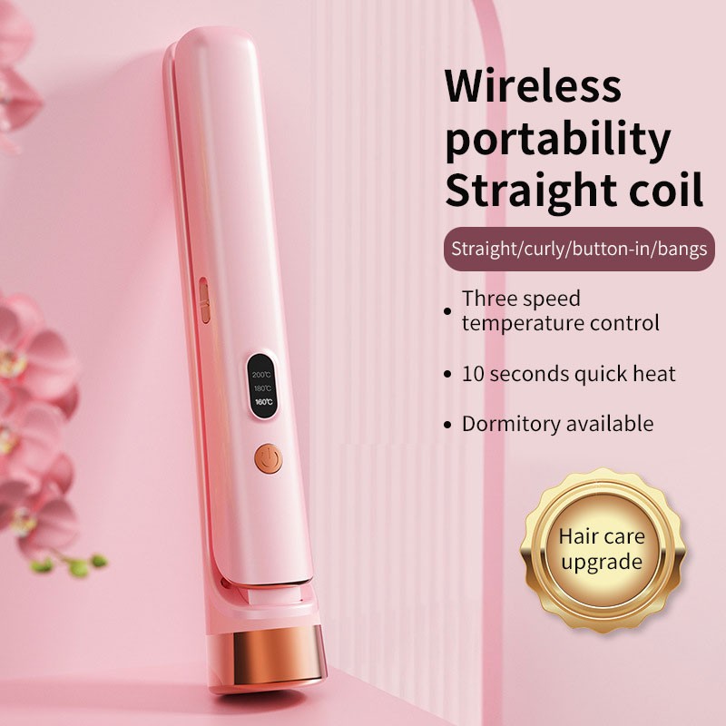 Portable USB Rechargeable Wireless Travel Hair Curler Mini Flat Iron Women Cordless Hair Straightener