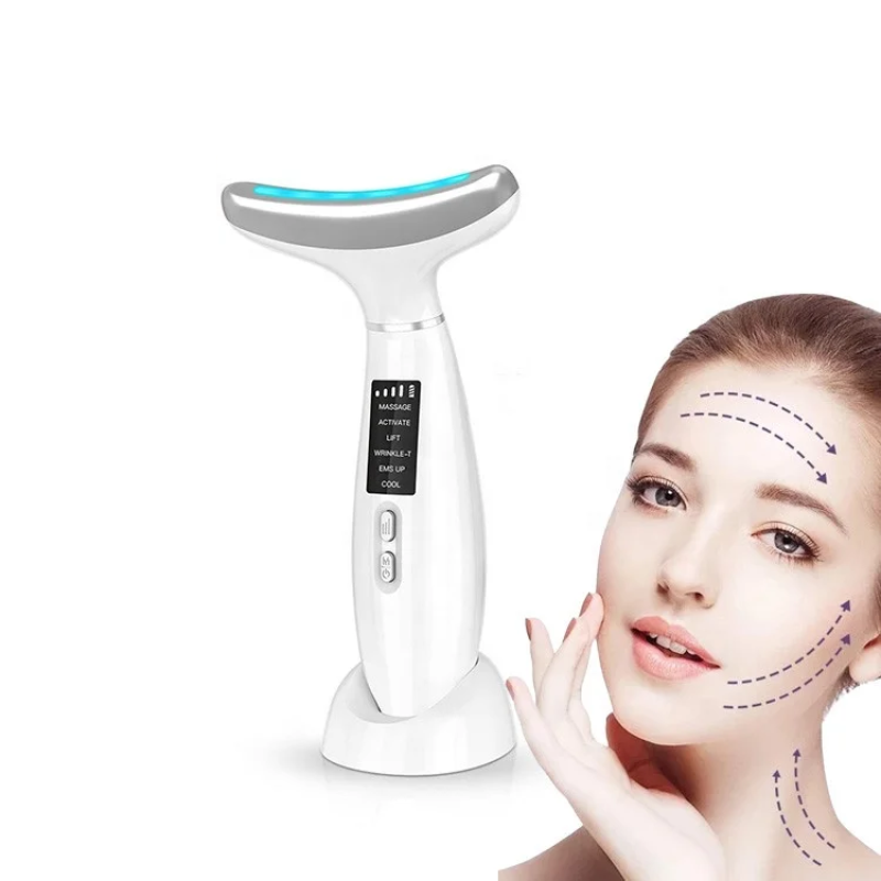 EMS LED Phototherapy Vibration Neck Skin Care Tool ABS Anti-Wrinkle Face Lifting Device Hot Cool Massage for Double Chin