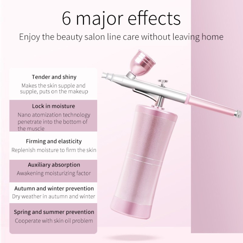 Handheld Mini Nail Art Spray Gun Kit Facial Nano Mist Oxygen Injector with Airbrush Compressor Metal Material for Paint Tattoo