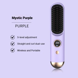 Portable Wireless USB Charging 2-in-1 Hair Styling Tool Safe Curler Iron & Straightener Brush for Household Use