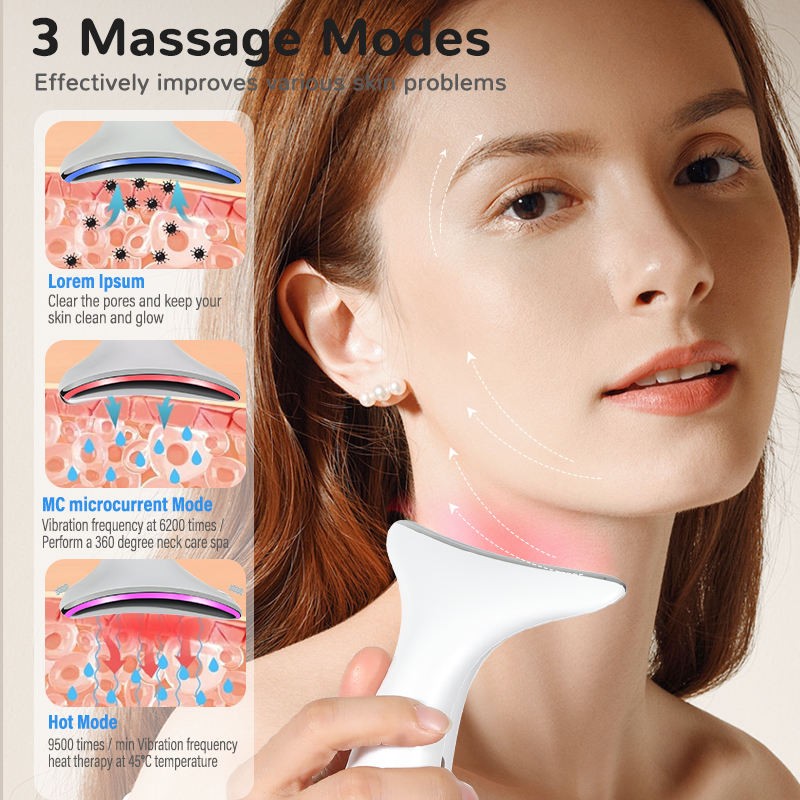 Wholesale ABS Microcurrent Neck Facial Massage Device Hand-Held LED Photon Therapy for Double Chin Reduction Electric Face