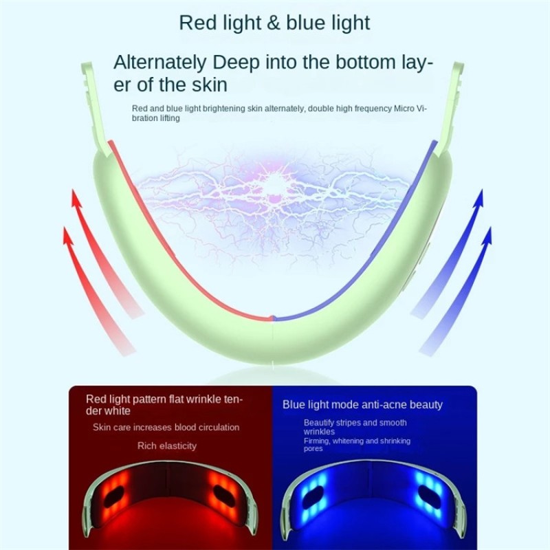 EMS Facial Massager with V-Line Chin Belt Double Chin Removal Skin Tightening Face Slimming Device Red Blue Light Heat Vibration