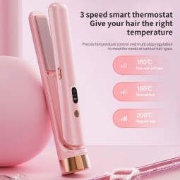 Portable USB Rechargeable Wireless Travel Hair Curler Mini Flat Iron Women Cordless Hair Straightener