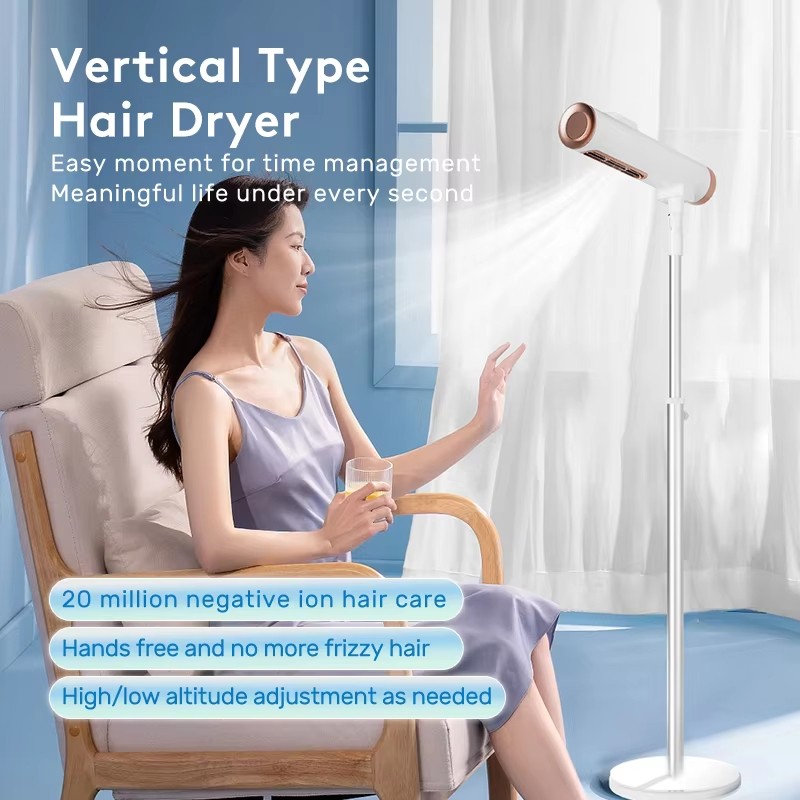 Hands Free Stand up Adjustable Vertical Hot Cold Wind Leafless 20000RPM Hair Blow Dryer Professional Salon Standing Hair Dryer
