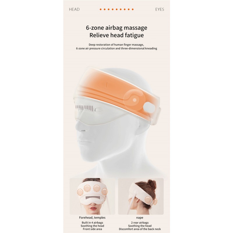 Headache Fatigue Relief 6 Zone Airbag Massage Scalp Cap Eye Massager Sleep Aid Head Massager Device With Heat Compression