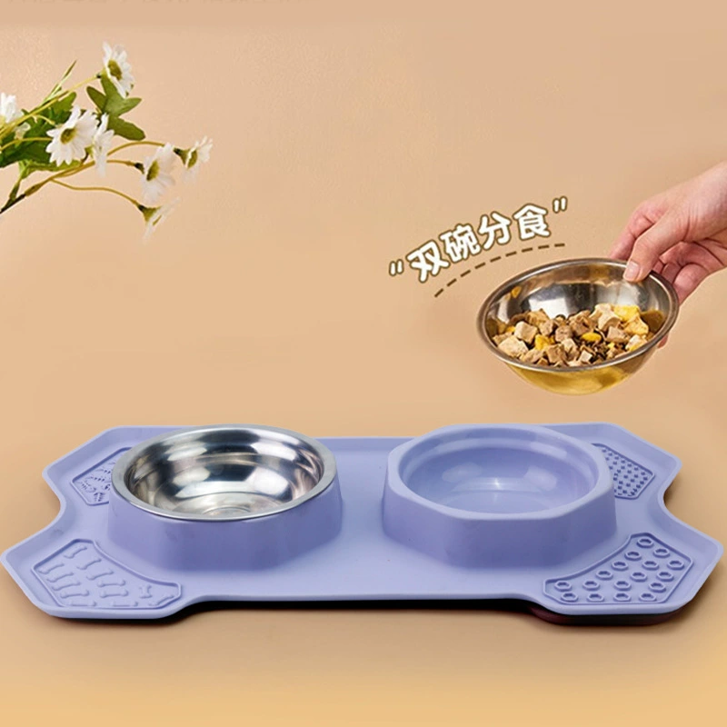 Pet Feeding Mat Factory - Double Bowl Anti Slip Silicone