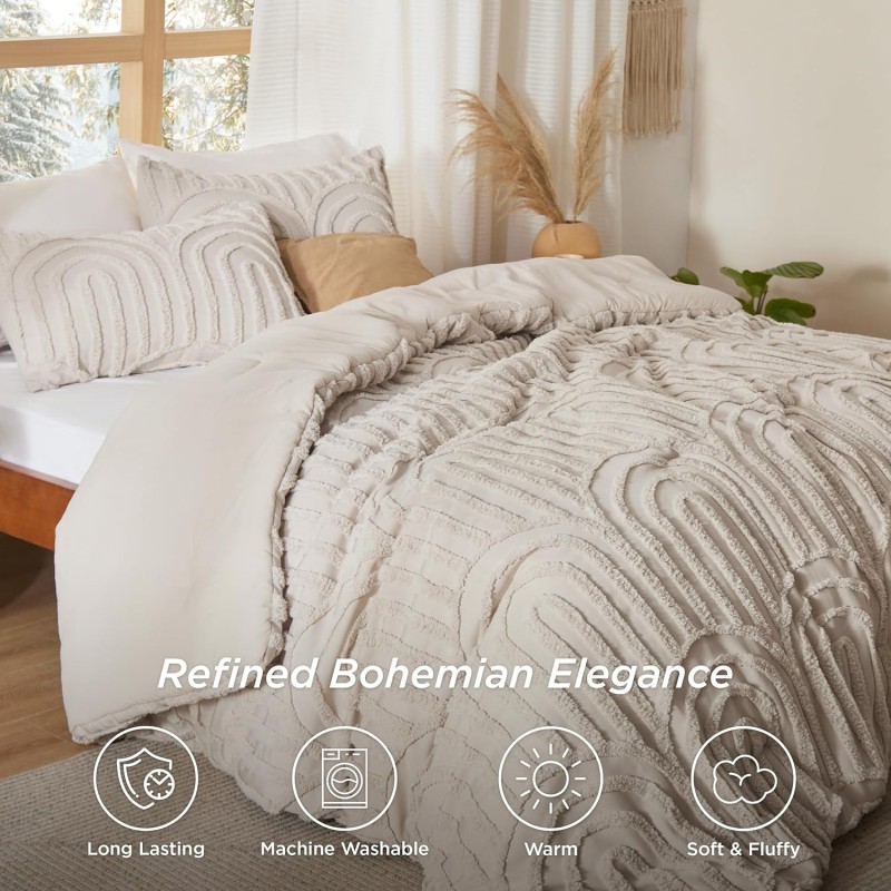 Comforter Set Factory - Modern Jacquard Tufted Queen Beige