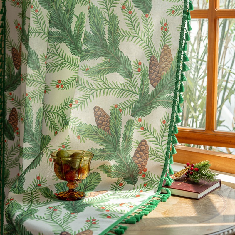Fabric Curtains Factory - Green Plant Printed Built In