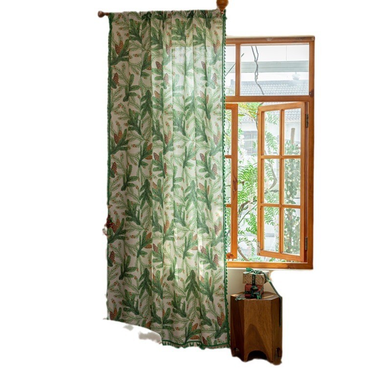 Fabric Curtains Factory - Green Plant Printed Built In