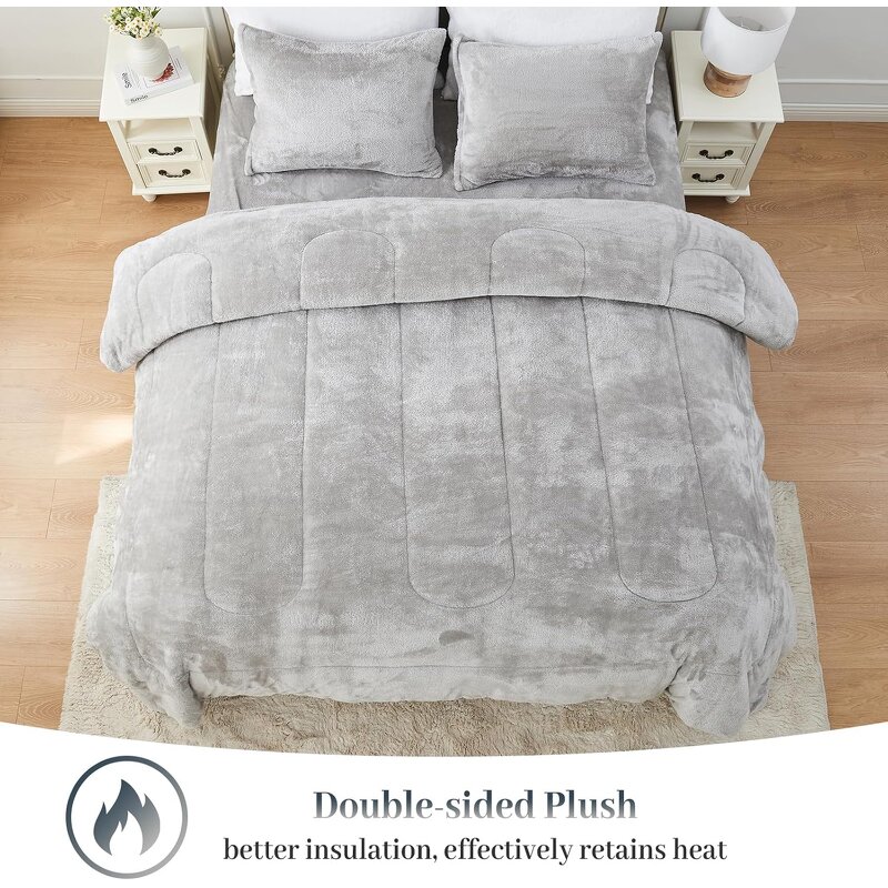 Faux Fur Comforter Set Factory - Luxury Ultra Soft Queen